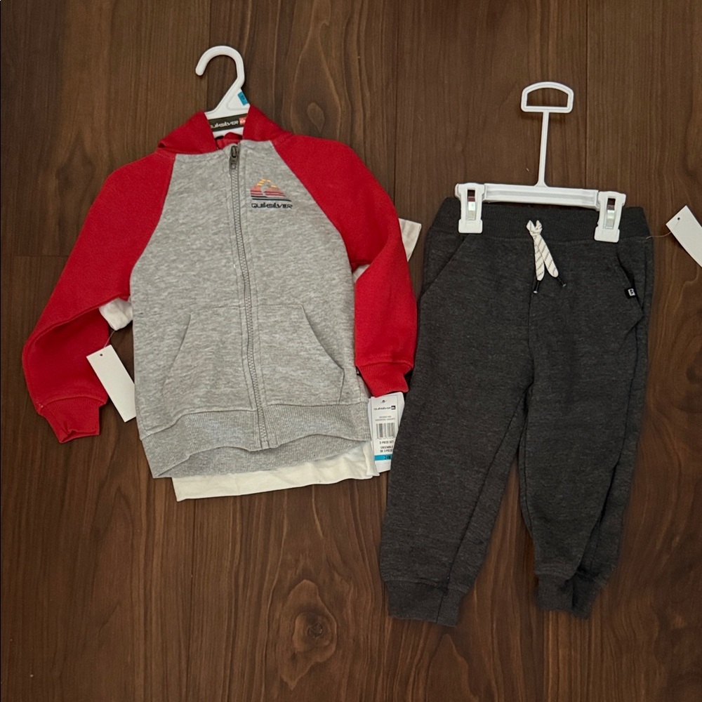 Quiksilver Gray and Red 3pc Jogger Set